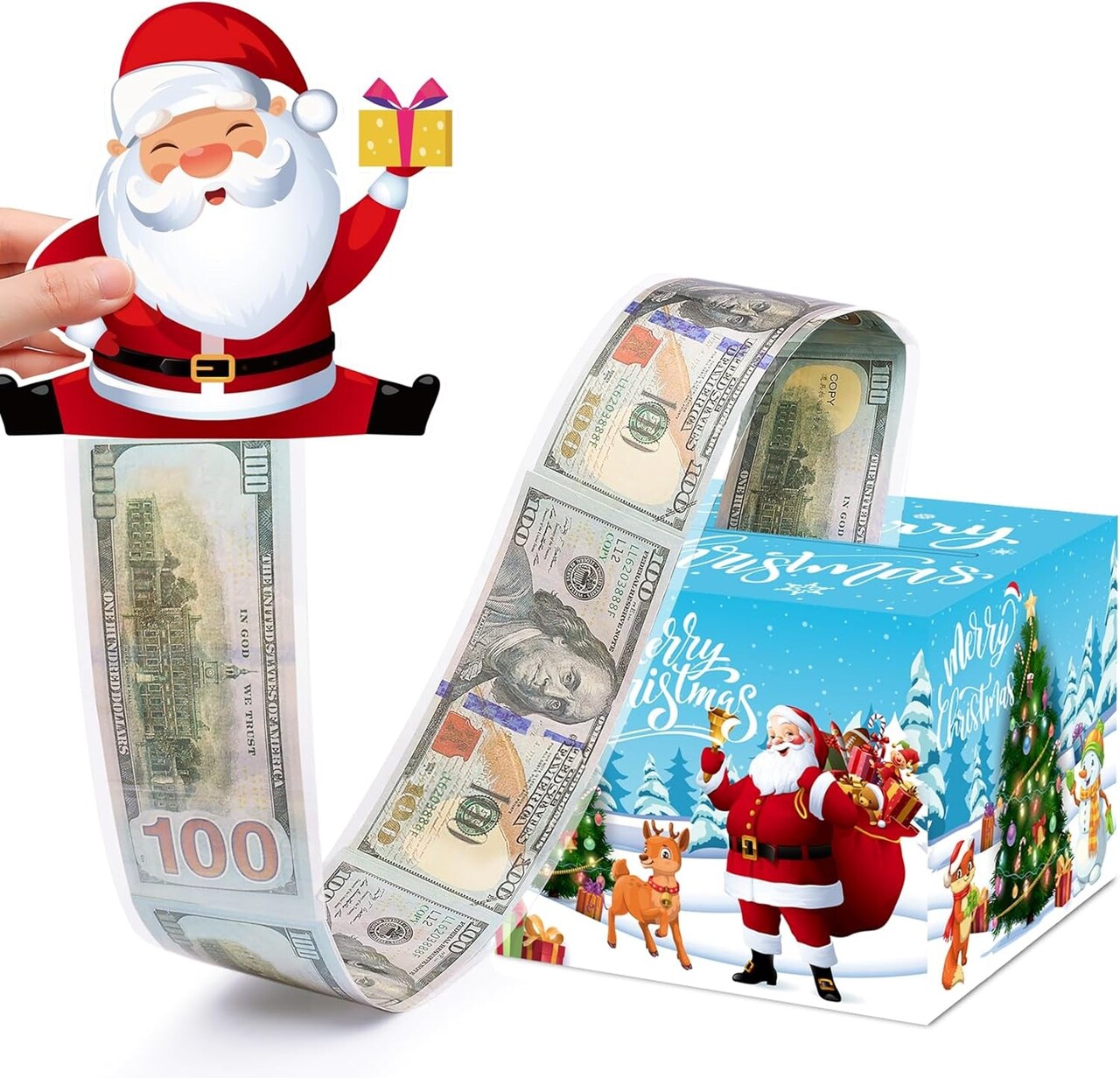 Christmas Money Box for Cash Gift Pull, Surprise Money Holder for Kids Adults with 100Pcs Transparent Bags - Fun Ways to Give Cash as a Gift for Your Loved Ones